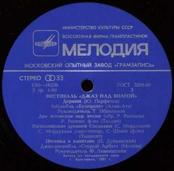 LP Various: Фестиваль «Джаз Над Волгой»