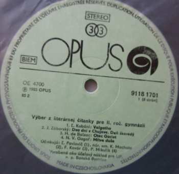 4LP/Doos Various: Výber Z Literárnej Čítanky Pre II. Ročník Gymnázií