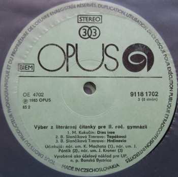4LP/Doos Various: Výber Z Literárnej Čítanky Pre II. Ročník Gymnázií