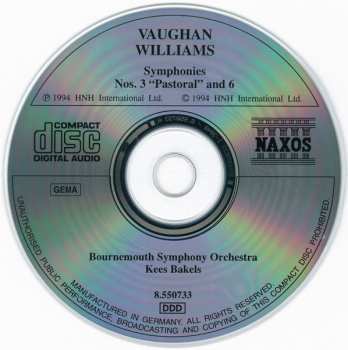 CD Ralph Vaughan Williams: Symphonies Nos. 3 "Pastoral" And 6