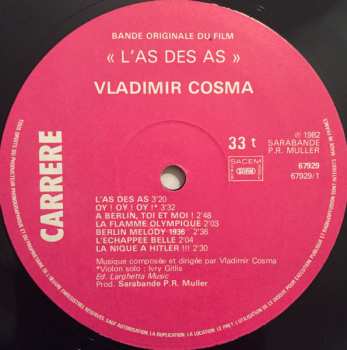 LP Vladimir Cosma: L'As Des As (Bande Originale Du Film)