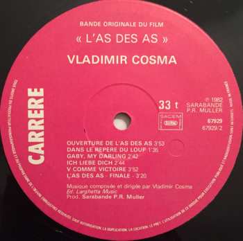 LP Vladimir Cosma: L'As Des As (Bande Originale Du Film)