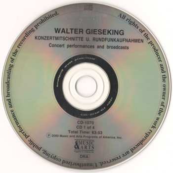 4CD/Doos Walter Gieseking: Konzertmitschnitte U. Rundfunkaufnahmen / Public Performances And Broadcasts (From The Collection Of Deutsches Rundfunkarchiv)