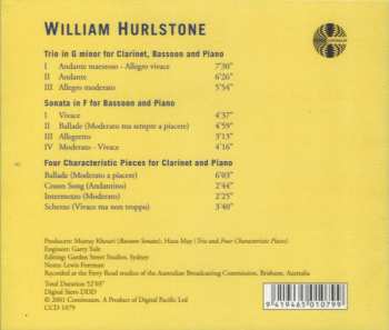 CD William Hurlstone: Trio For Clarinet, Bassoon And Piano • Bassoon Sonata • Four Characteristic Pieces For Clarinet And Piano