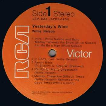 LP Willie Nelson: Yesterday's Wine LTD