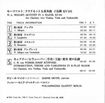 CD Wolfgang Amadeus Mozart: Clarinet Quintet In A Major, KV581 / Introduction, Theme & Variations