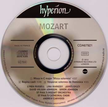 CD Wolfgang Amadeus Mozart: Missa Solemnis - Vesperae De Domenica K321 - Regina Caeli K108