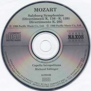 CD Wolfgang Amadeus Mozart: Salzburg Symphonies / Divertimento K. 205