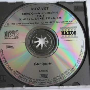 CD Wolfgang Amadeus Mozart: String Quartets (Complete) Vol. 4: K. 136 • K. 137 • K. 138 • K. 465