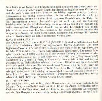 CD Wolfgang Amadeus Mozart: String Quintet In C Major, K.V. 515 / String Quintet In D Major, K.V. 593