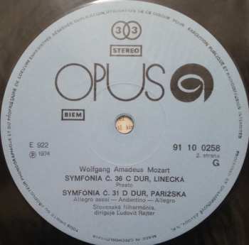 LP Wolfgang Amadeus Mozart: Symphonies Linz & Paris (74 1)