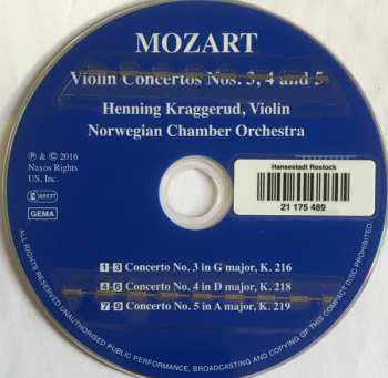 CD Wolfgang Amadeus Mozart: Violin Concertos Nos. 3, 4 And 5