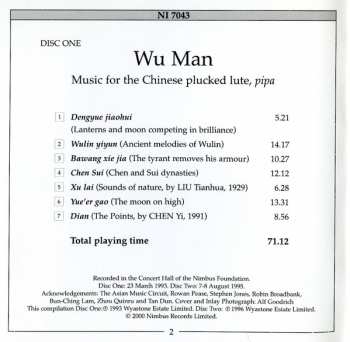 2CD Wu Man: Chinese Traditional & Contemporary Music For Pipa And Ensemble
