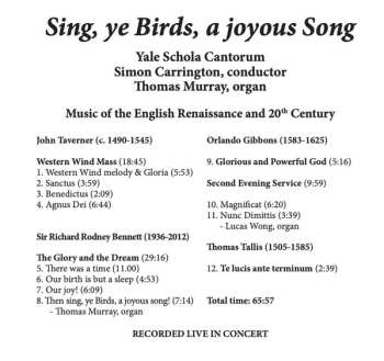 CD Yale Schola Cantorum: Sing, Ye Birds, A Joyous Song