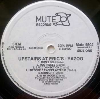 LP Yazoo: Upstairs At Eric's