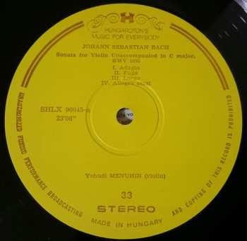 LP Johann Sebastian Bach: Sonata For Violin Unaccompanied In C Major, BWV 1005 / Partita For Violin Unaccompanied In C Major, BWV 1006