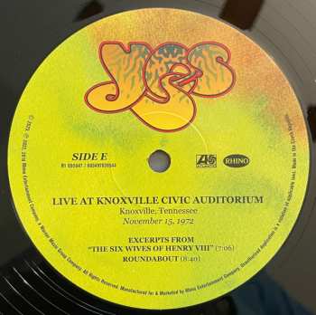 3LP Yes: Live At Knoxville Civic Auditorium Knoxville, Tennessee November 15, 1972