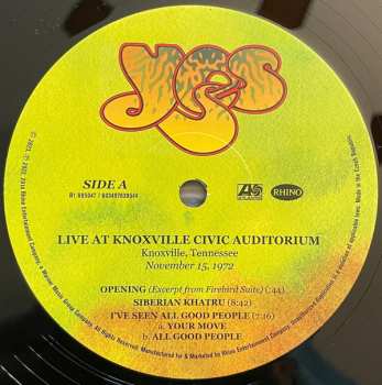 3LP Yes: Live At Knoxville Civic Auditorium Knoxville, Tennessee November 15, 1972