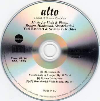 CD Paul Hindemith: Music For Viola & Piano