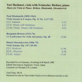 CD Paul Hindemith: Music For Viola & Piano