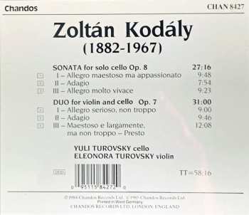 CD Zoltán Kodály: Solo Cello Sonata Op.8 / Duo For Violin And Cello Op.7