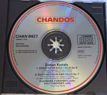 CD Zoltán Kodály: Solo Cello Sonata Op.8 / Duo For Violin And Cello Op.7